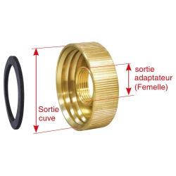 Adaptateur de cuve grillagée 1000 litres, Ø sortie cuve 60, F33x42, avec joint