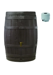 Tonneau Vino 250 L Brun avec robinet PE imitation laiton et collecteur filtrant Eco gris.