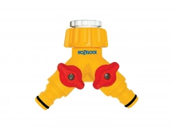 Raccord pour robinet double en plastique 20/27 et 15/21"